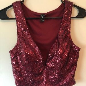 Maroon sequin crop too